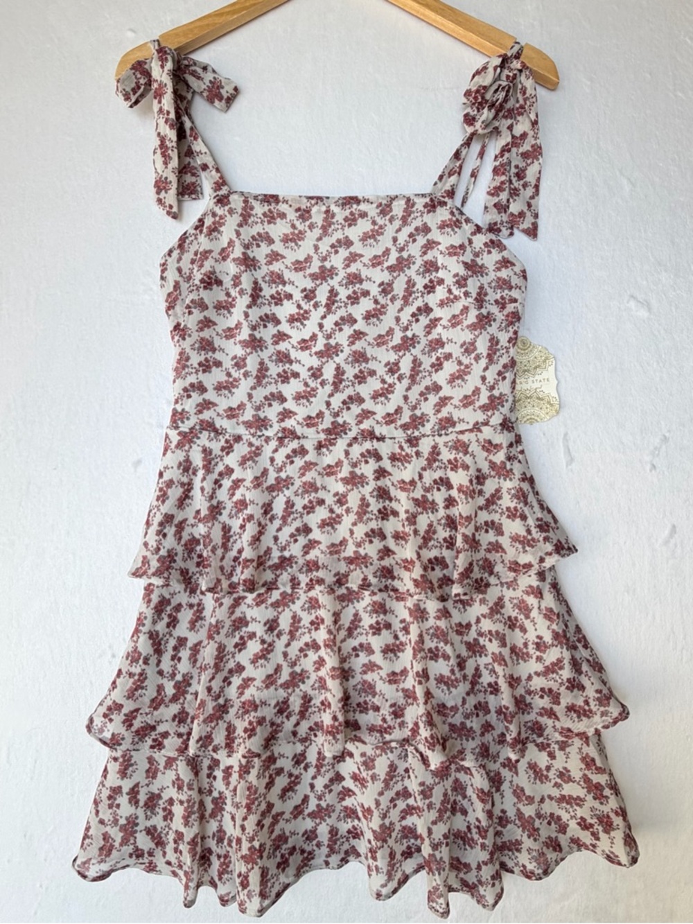 Altar'd State White and Dusty Rose Floral Tiered Mini Dress